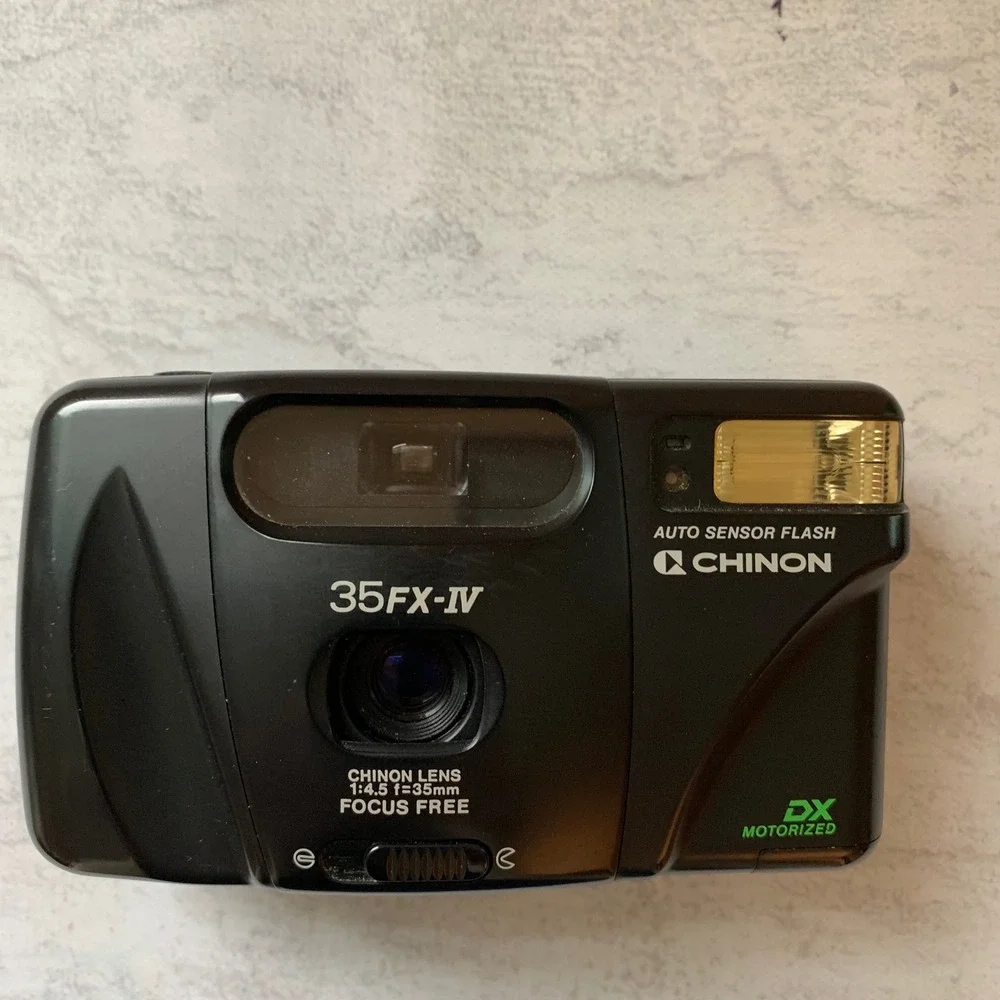 Chinon 35mm Film Camera Black 35FX-IV Focus Free DX Motorized Auto Flash